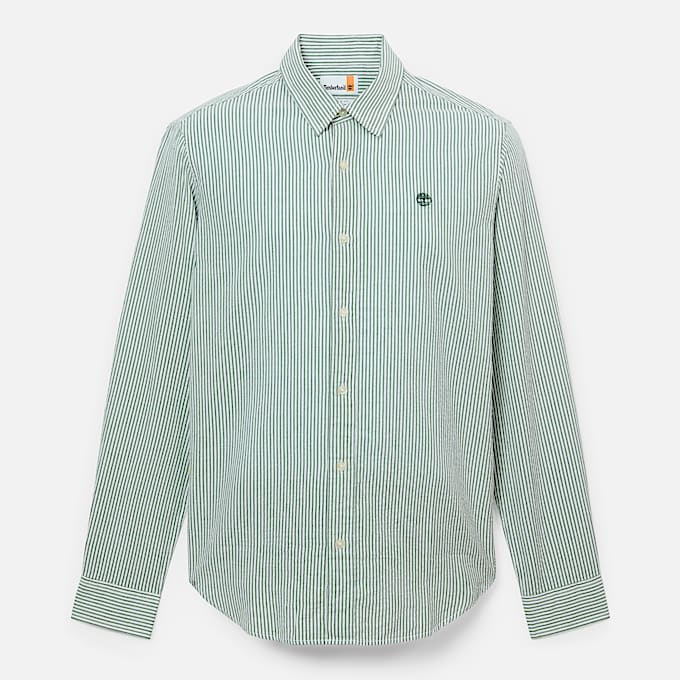 LongSleeve Seersucker Striped Shirt for Men in Dark Green TBL Green HERO