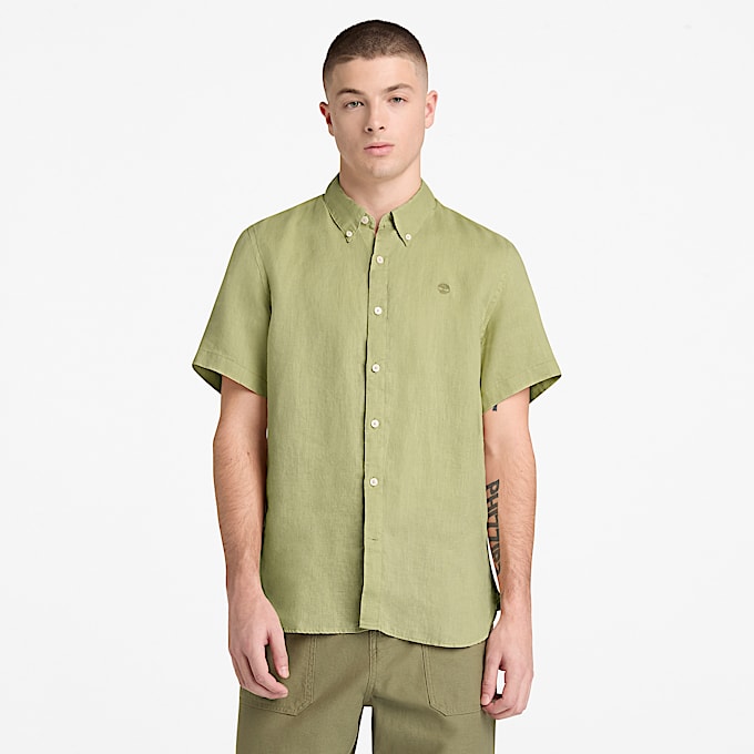 Mill Brook Linen ShortSleeve Shirt for Men in Green TBL Green ALT1