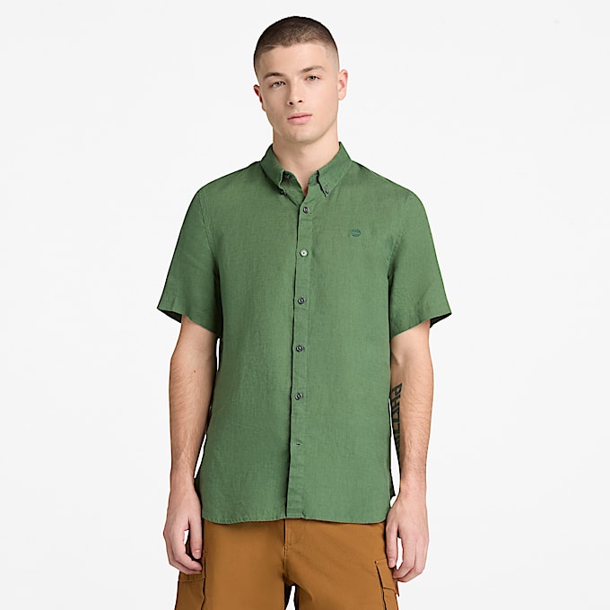Camisa de Manga Curta em Linho Mill Brook para Homem em verdeescuro TBL verde ALT1