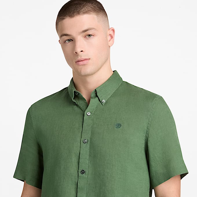 Camisa de Manga Curta em Linho Mill Brook para Homem em verdeescuro TBL verde ALT3
