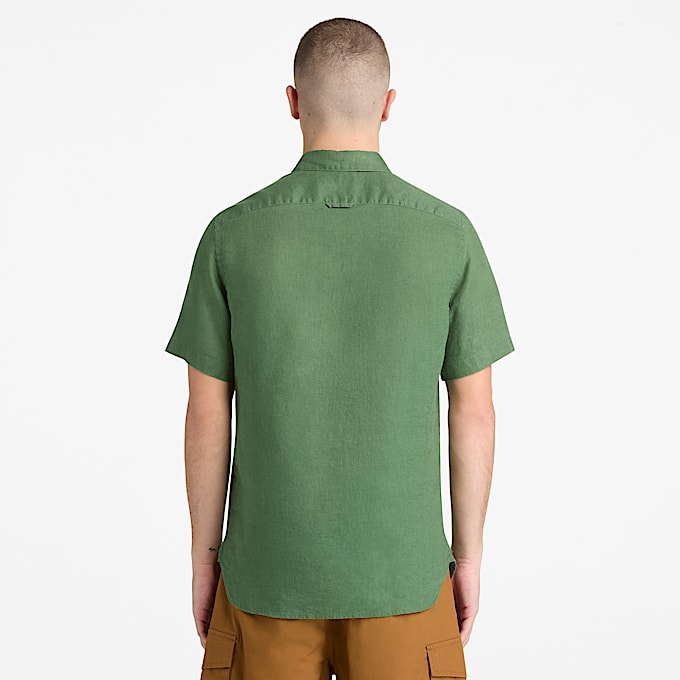 Camisa de Manga Curta em Linho Mill Brook para Homem em verdeescuro TBL verde ALT8