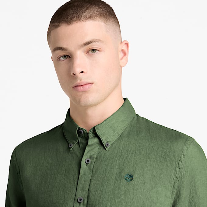 Mill Brook Linen Shirt for Men in Dark Green TBL Green ALT3