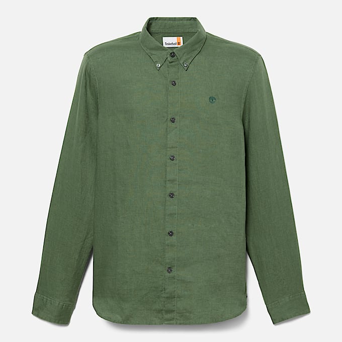 Mill Brook Linen Shirt for Men in Dark Green TBL Green HERO