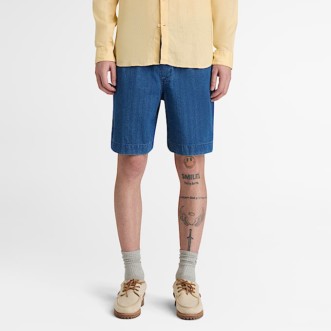 Herringbone Denim Short for Men in Dark Blue TBL Blue ALT1