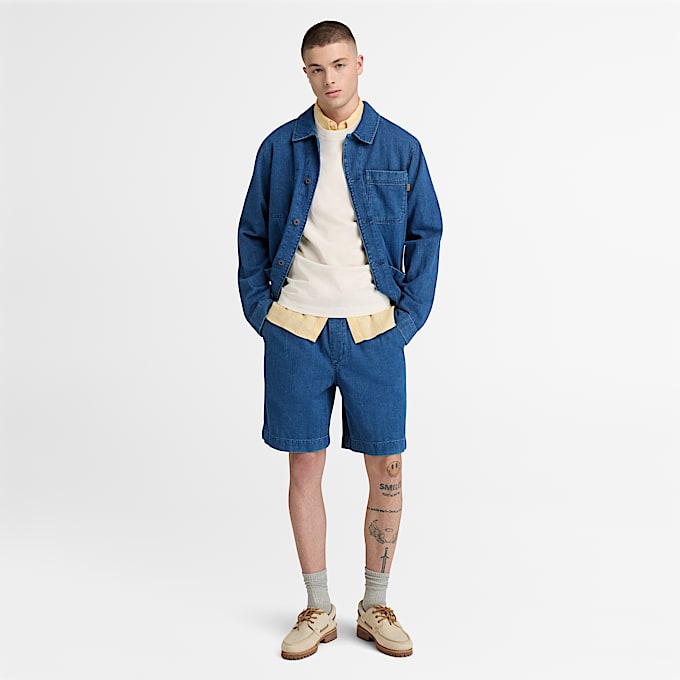 Herringbone Denim Short for Men in Dark Blue TBL Blue ALT2
