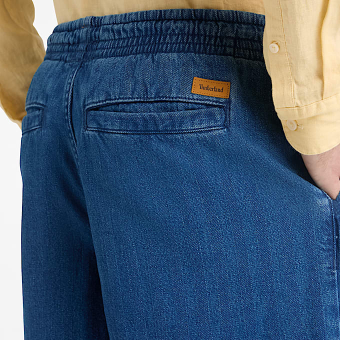 Herringbone Denim Short for Men in Dark Blue TBL Blue ALT3