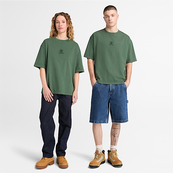 All Gender Sunwashed Embroidered Logo TShirt in Dark Green TBL Green ALT1