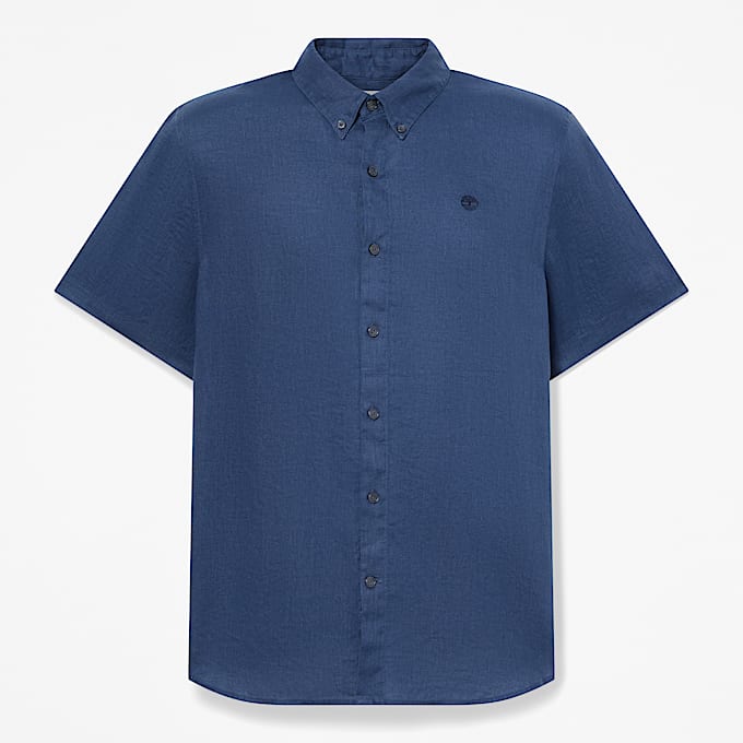 Camisa de Manga Curta em Linho Mill Brook para Homem em azulescuro TBL azul HERO