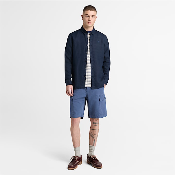 Striped ShortSleeve TShirt for Men in WhiteDark Blue TBL Blue ALT2