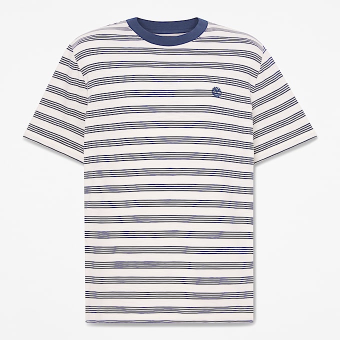 Striped ShortSleeve TShirt for Men in WhiteDark Blue TBL Blue HERO