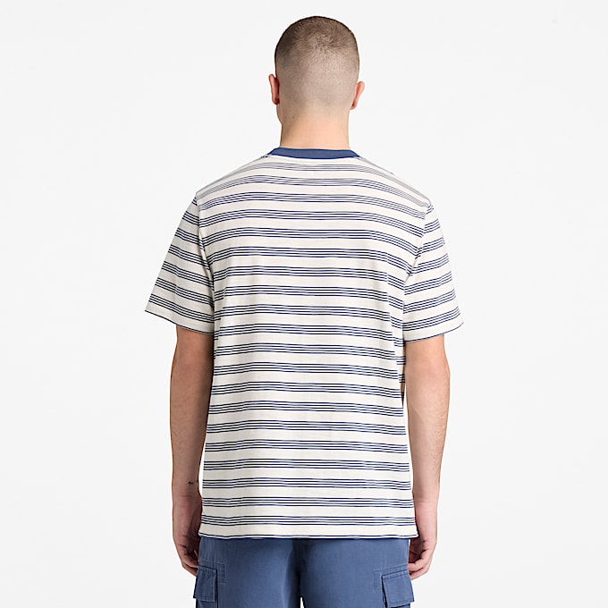 Striped ShortSleeve TShirt for Men in WhiteDark Blue TBL Blue ALT8