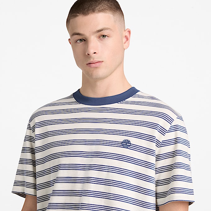 Striped ShortSleeve TShirt for Men in WhiteDark Blue TBL Blue ALT3