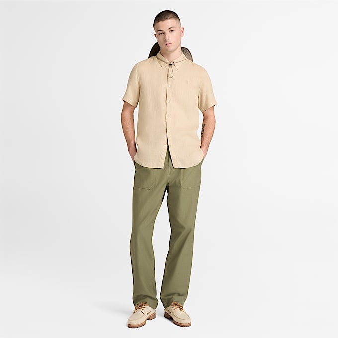 Mill Brook Linen ShortSleeve Shirt for Men in Beige TBL Beige ALT2