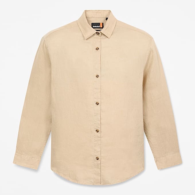 Long-Sleeve Linen Shirt for Women in Beige - 1