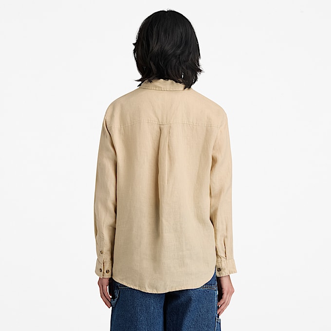 Long-Sleeve Linen Shirt for Women in Beige