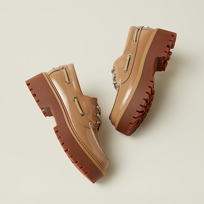 Chaussure bateau compensée Stone Street pour femme en beige