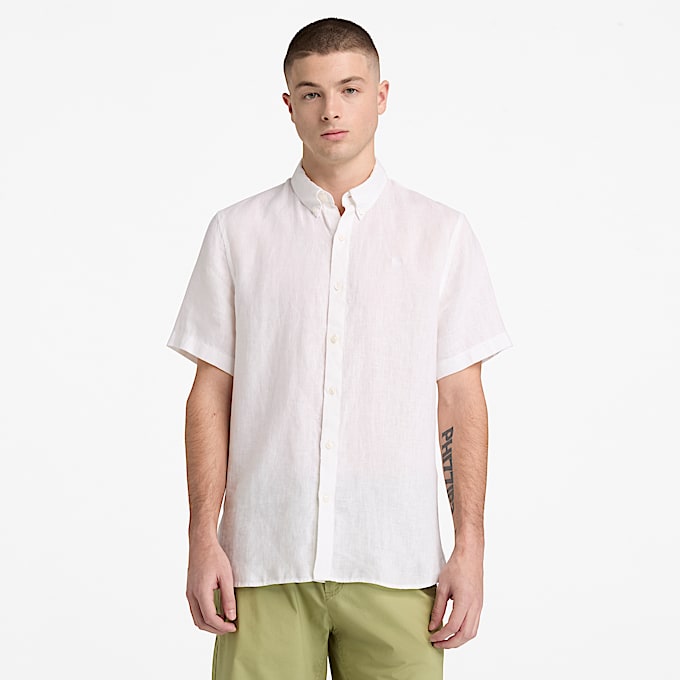 Mill Brook Kurzrmeliges Leinenhemd fr Herren in Wei TBL Wei ALT1