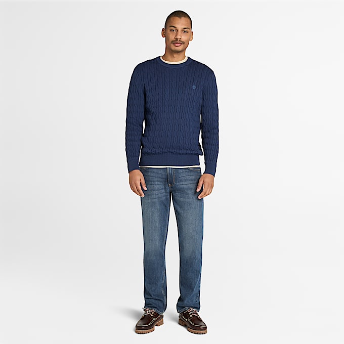 Williams River Crewneck Cableknit Jumper for Men in Dark Blue TBL Blue ALT2