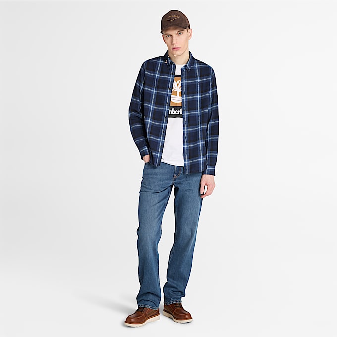 Checked Flannel Shirt for Men in Dark Blue TBL Blue ALT2