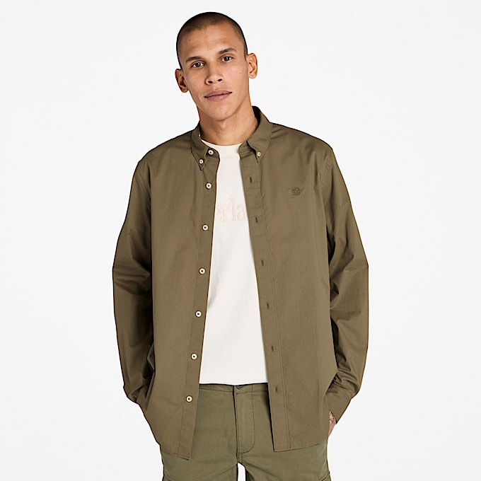 Camisa de manga larga de popelina elstica para hombre en verde TBL verde ALT1