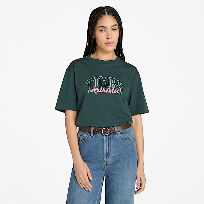 Timberland Varsity Graphic ShortSleeve TShirt for Women in Dark Green TBL Green ALT1
