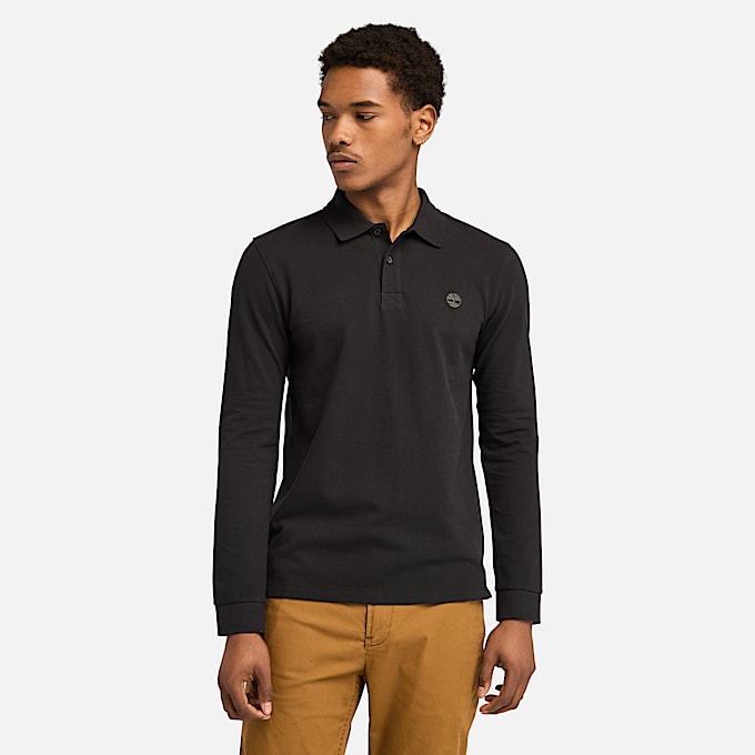 Millers River LongSleeve Pique Polo for Men in Black TBL Black ALT1
