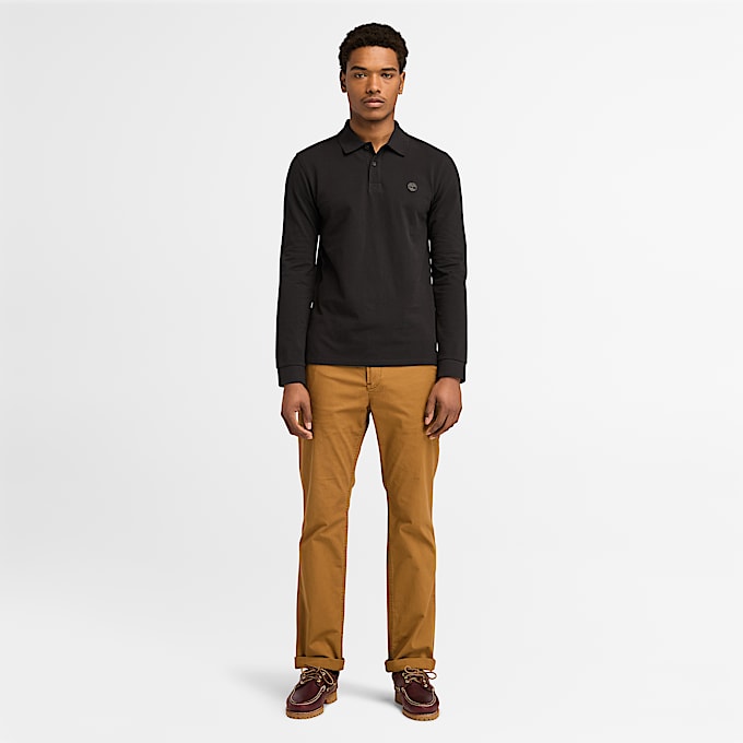 Millers River LongSleeve Pique Polo for Men in Black TBL Black ALT2
