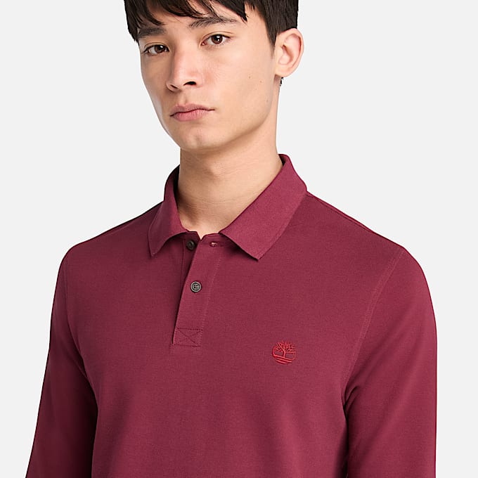 Millers River LongSleeve Pique Polo for Men in Burgundy TBL Burgundy ALT3