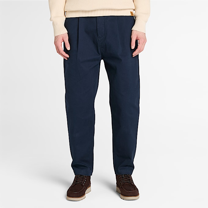 Claremont Washed Peached Twill Pleated Trousers for Men in Dark Blue TBL Blue ALT1