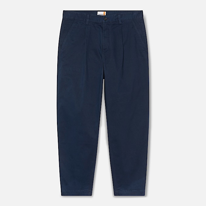 Claremont Washed Peached Twill Pleated Trousers for Men in Dark Blue TBL Blue HERO