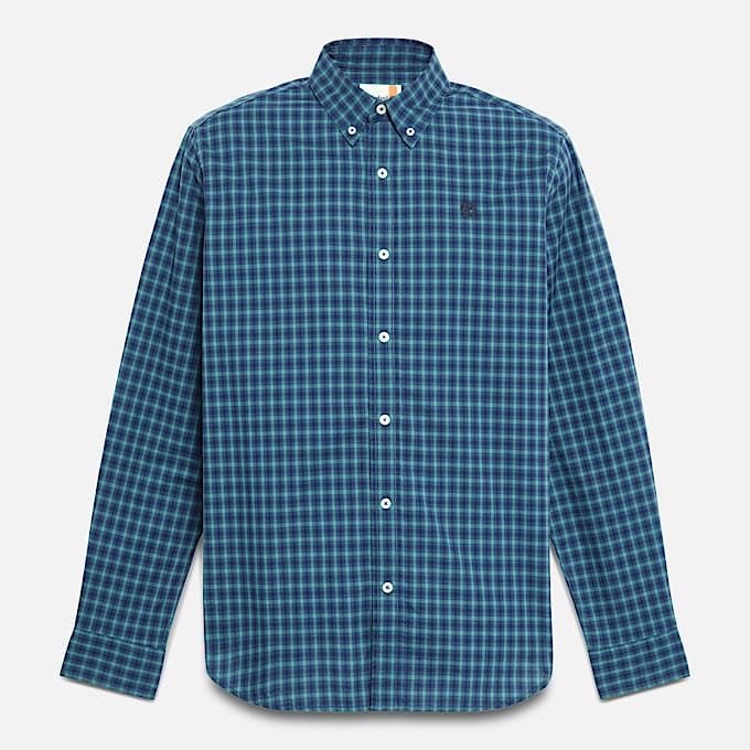 Stretch Poplin Gingham Shirt for Men in Dark Blue TBL Blue HERO