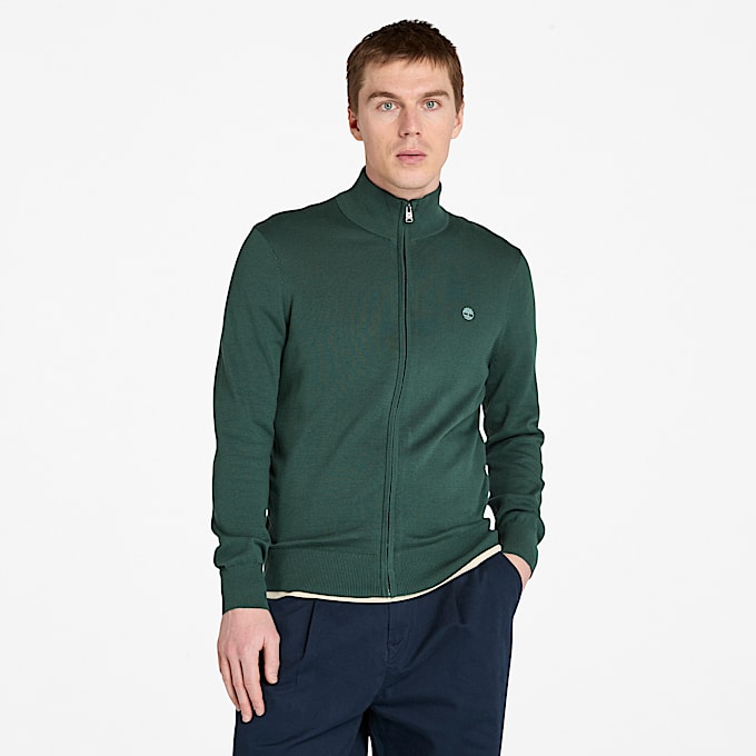 Williams River Cotton FullZip Jumper for Men in Dark Green TBL Green ALT1