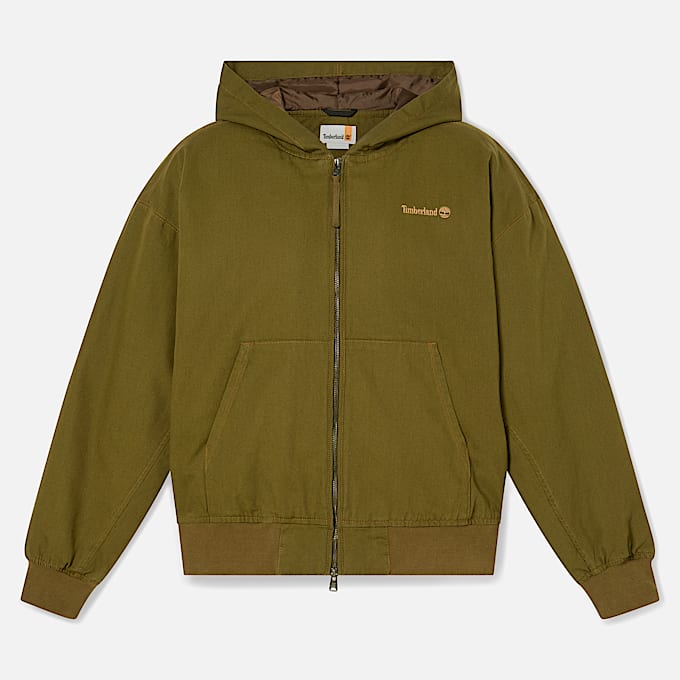 All Gender Washed Duck Canvas Hooded Bomber in Dark Green TBL Green HERO