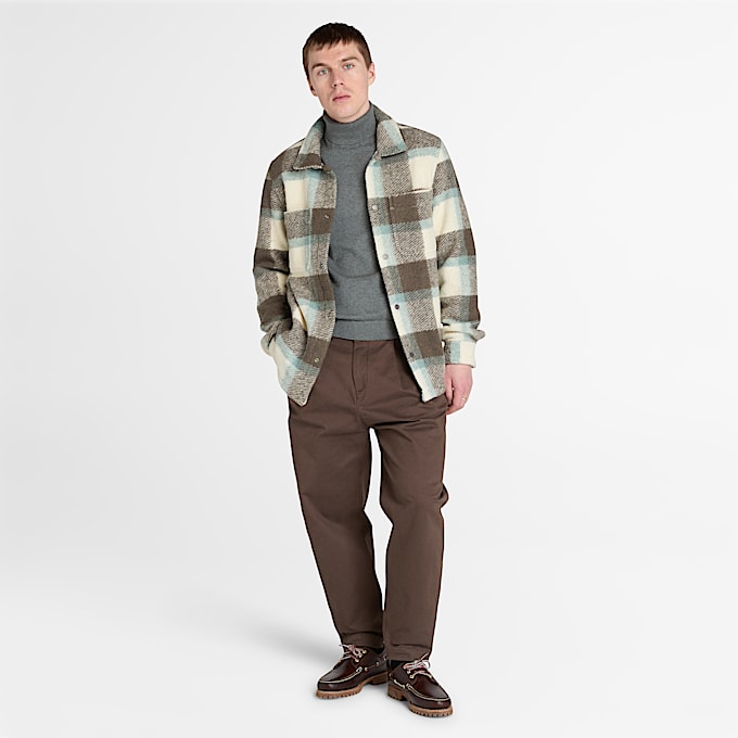 Wool Blend Shacket for Men in White TBL White ALT2