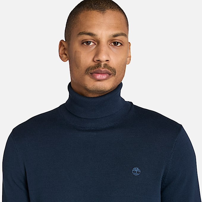 Williams River Turtle Neck Cotton Jumper for Men in Dark Blue TBL Blue ALT3
