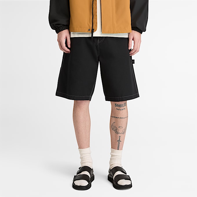 Uniseks Timmermansshort van verwassen katoendoek in zwart TBL Black ALT3