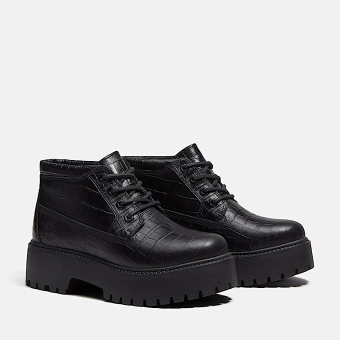 Halbhoher Stone Street Boot mit Plateausohle fr Damen in Schwarz TBL Schwarz ALT4