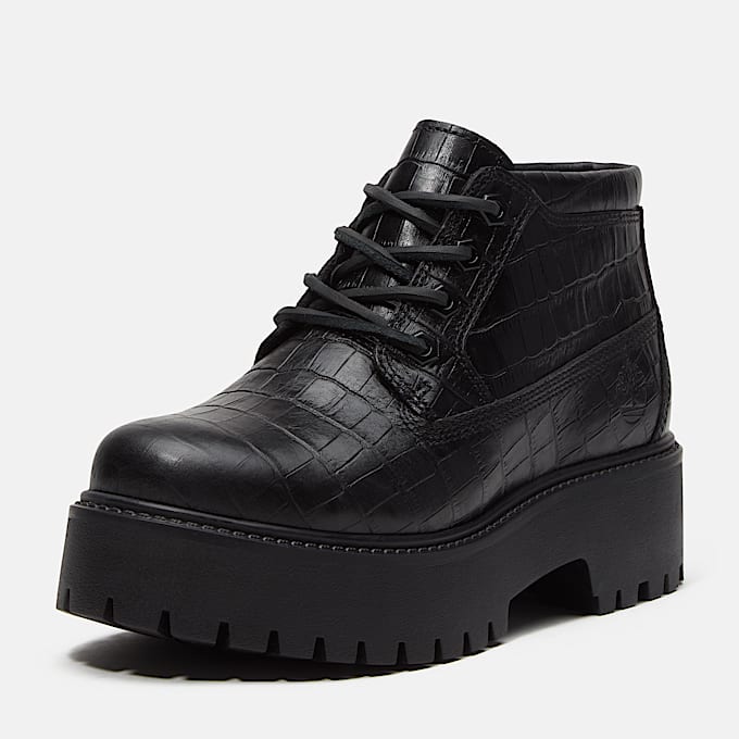 Halbhoher Stone Street Boot mit Plateausohle fr Damen in Schwarz TBL Schwarz ALT10