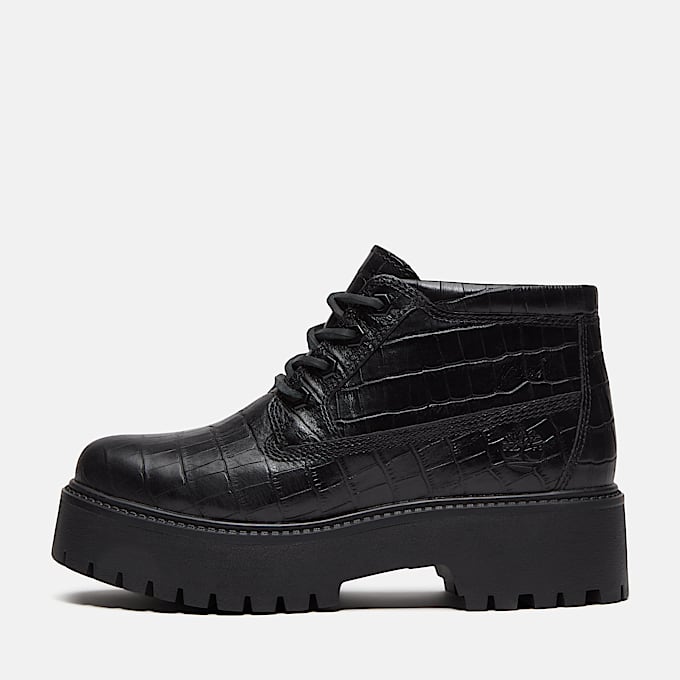 Halbhoher Stone Street Boot mit Plateausohle fr Damen in Schwarz TBL Schwarz ALT9