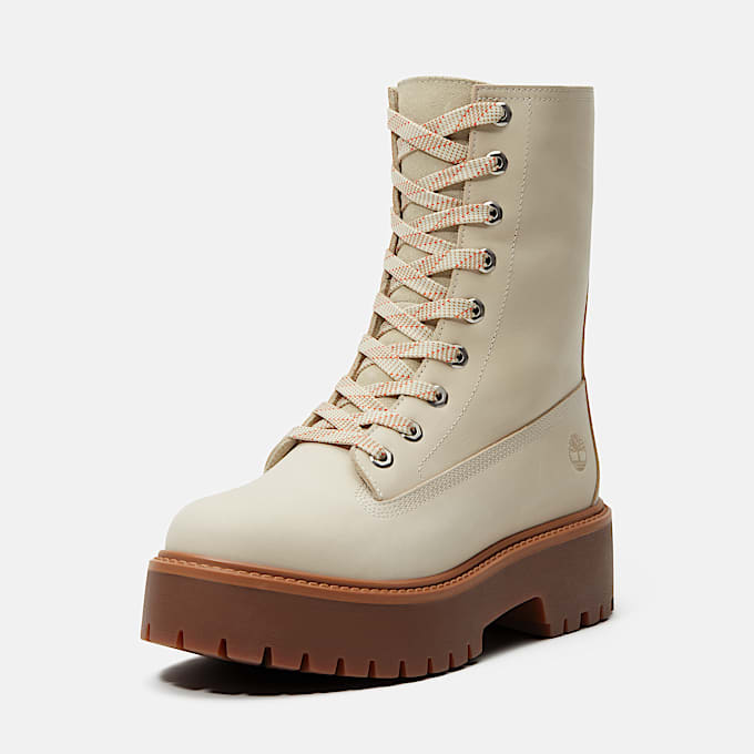 Halbhoher Stone Street Boot mit Plateausohle fr Damen in Hellbeige TBL Beige ALT10