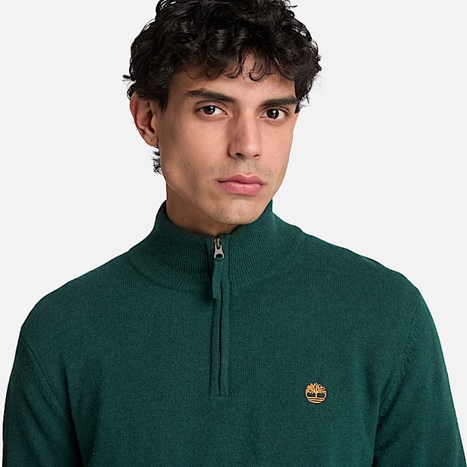 Cohas Brook Pullover aus Merinowolle mit 14Reiverschluss fr Herren in Dunkelgrn TBL Grn ALT3