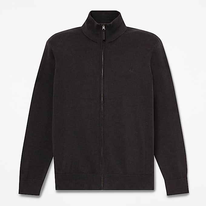 Williams River Baumwollpullover mit durchgehendem Reiverschluss fr Herren in Schwarz TBL Schwarz HERO