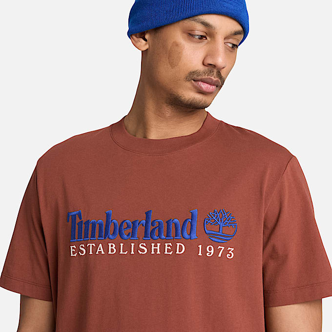 KurzarmTShirt mit Established 1973Stickerei fr Herren in Braun TBL Braun ALT3
