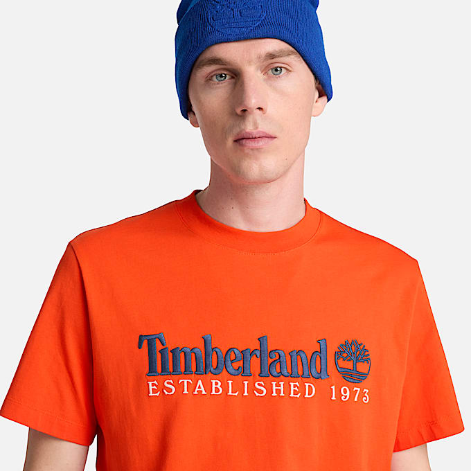 KurzarmTShirt mit Established 1973Stickerei fr Herren in Orange TBL Orange ALT3