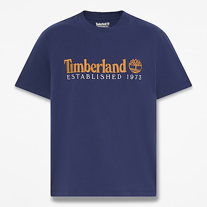 KurzarmTShirt mit Established 1973Stickerei fr Herren in Dunkelblau TBL Blau HERO