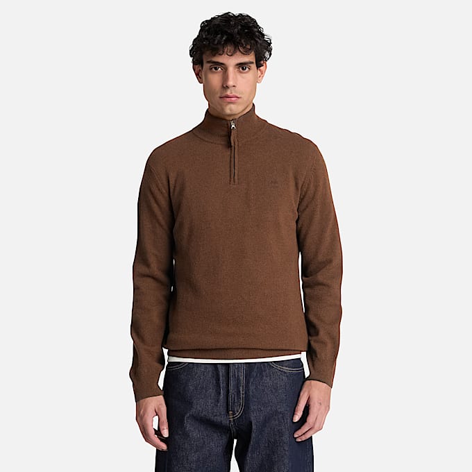 Cohas Brook Pullover aus Merinowolle mit 14Reiverschluss fr Herren in Braun TBL Braun ALT1