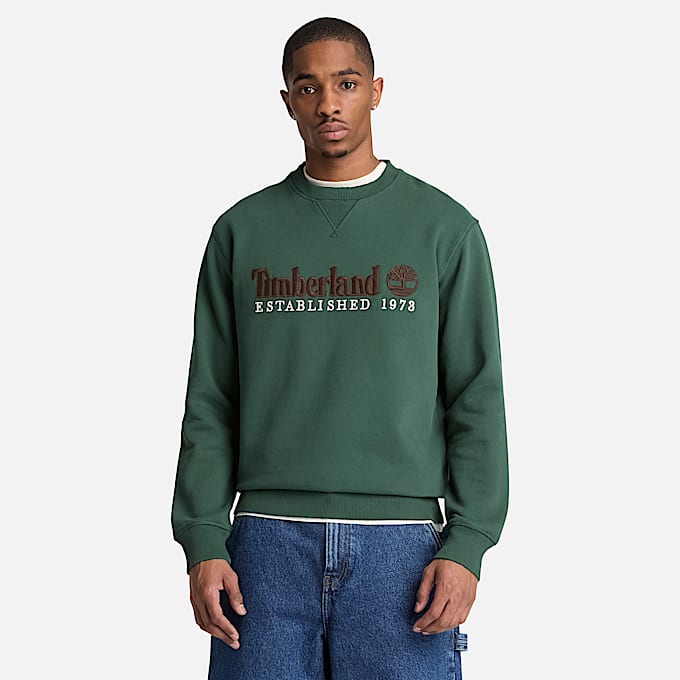 RundhalsSweatshirt mit aufgesticktem Established 1973Logo fr Herren in Dunkelgrn TBL Grn ALT1