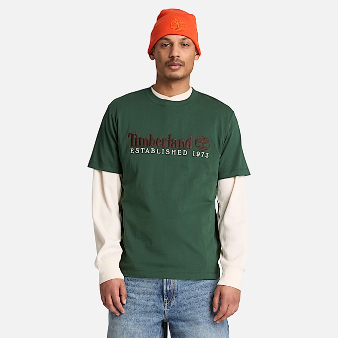 KurzarmTShirt mit Established 1973Stickerei fr Herren in Dunkelgrn TBL Grn ALT1