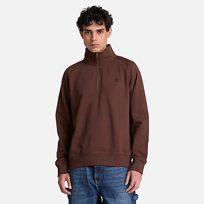 Exeter River Sweatshirt mit gesticktem Logo und Viertelreiverschluss fr Herren in Dunkelbraun TBL Braun ALT1