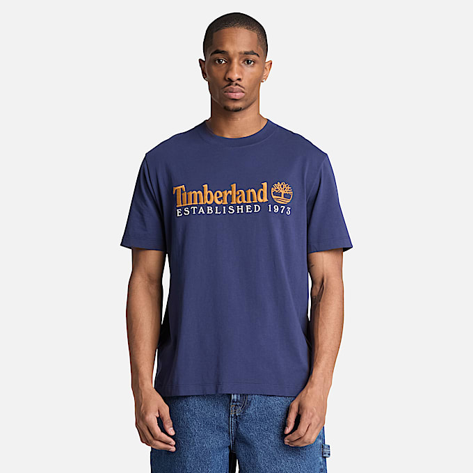 KurzarmTShirt mit Established 1973Stickerei fr Herren in Dunkelblau TBL Blau ALT1